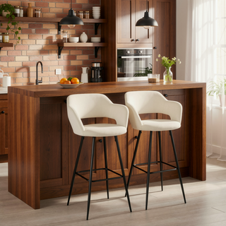 Sunvega Contemporary Black Metal and Cream Faux Leather Barstool Set of 2
