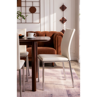 Sunvega Modern Contemporary White Faux Leatherette Dining Chairs with Chrome Legs, Set of 4