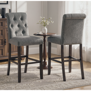 Sunvega Upholstered Tufted Barstools with Solid Wood Legs, Set of 2