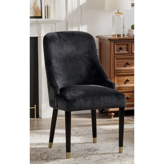 Sunvega Contemporary Gray Upholstered Dining Chairs with Gold Accent and Rounded Back
