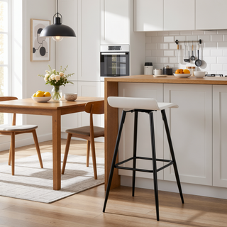 Sunvega Ale Fixed-Height Bar Stool with Upholstered Seat and Black Metal Base