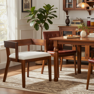 Sunvega Modern Walnut Finish Wood and White Glossy PU Leather Dining Chairs Set of 2