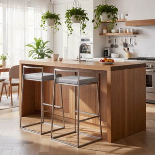Sunvega Contemporary Stackable Barstool Set with Grey Faux Leather Cushion