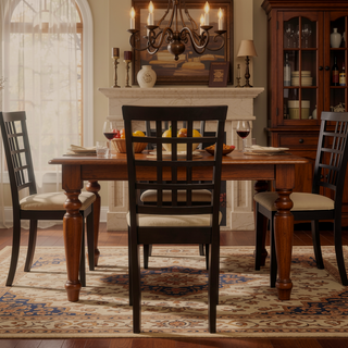Sunvega Cappuccino and Beige Lattice Back Side Chair with Geometric Pattern and Cushion