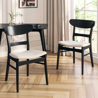 Sunvega Mid-Century Modern Upholstered Dining Chairs with Rubberwood Legs Set of 2