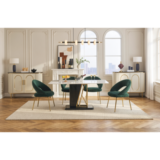 Sunvega Velvet Fabric Dining Chair with Curved Backrest and Golden Metal Legs for Kitchen