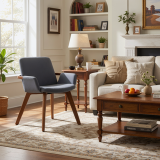 Sunvega Mid-Century Modern Chair with Walnut Wood Legs and Grey Faux Leather