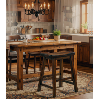 Sunvega Black Finish Bar Height Solid Wood Saddle Seat Stools Set of 2