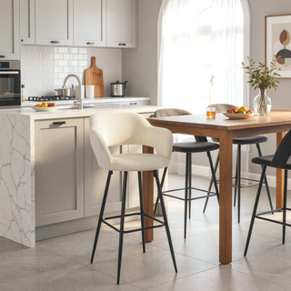 Sunvega Contemporary Black Metal and Cream Faux Leather Barstool Set of 2