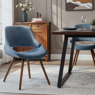 Sunvega Mid Century Modern Bentwood Dining Chair with Denim Blue Upholstery