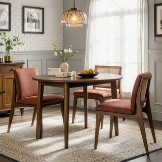 Sunvega Orange Fabric Upholstered Dining Chairs with Walnut Base Set of 2