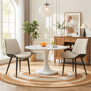 Sunvega Khaki Grey PU Leather Dining Chairs with Metal Legs for Kitchen Restaurant