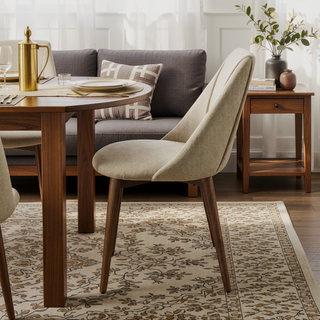 Sunvega Polished Microfiber Beige Side Chair with Walnut Finish and Cushioned Seat