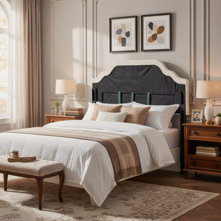 Sunvega Queen Size Upholstered Headboard with Tufted Design and Nailhead Trim