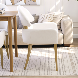 Sunvega Contemporary White and Gold Stainless Steel Arm Chairs for Dining Room