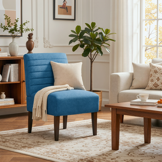 Sunvega Modern Blue Accent Armless Lounge Chair with Tufted Upholstery and Wood Legs