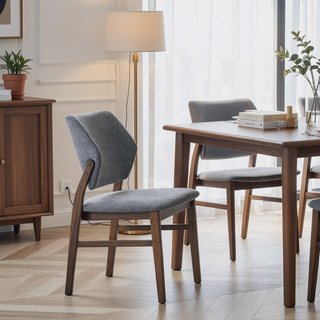Sunvega Farmhouse Style Yellow Fabric and Walnut Finish Dining Side Chairs Set of 2