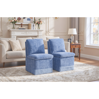 Sunvega Modern Linen Upholstered Armless Dining Chair with Storage and Casters