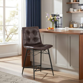 Sunvega Cool and Cozy Tufted Leatherette Counter Height Stools with Metal Base