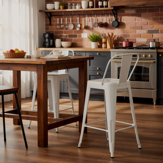 Sunvega Industrial Metal Counter Height Stool Set of 2 in Distressed White