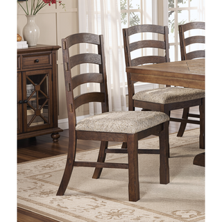 Sunvega Rustic Brown Finish Wooden Frame Dining Chairs with Gray Padded Seat Cushion