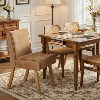 Sunvega Chenille & Oak Side Chair with Padded Seat and Back Cushion Set of 2