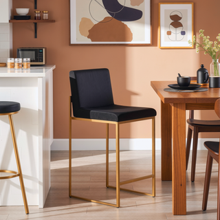 Sunvega Gold Steel and Black Velvet Contemporary High Back Counter Stool Set