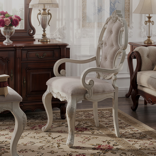 Sunvega Traditional Beige Upholstered Arm Chair with Button Tufted Back and Cabriole Legs
