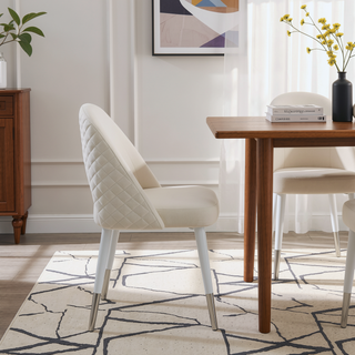 Sunvega White Velvet and Gloss Finish Upholstered Side Chairs with 4-Inch Cushions