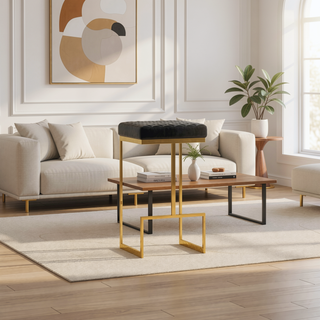 Sunvega Mid Century Modern Upholstered Stool with Metal Legs and Footrest
