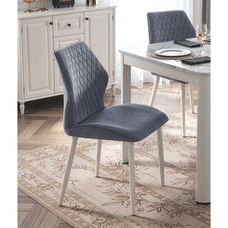 Sunvega Modern Beige Velvet Upholstered Dining Side Chairs with White Metal Legs