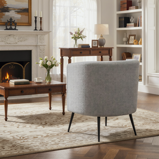 Sunvega Sherpa Fabric Slipper Chair with Black Metal Legs and Cushioned Seat