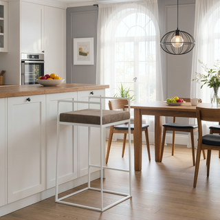 Sunvega Contemporary Stackable Counter Stool with Upholstered Padded Seat in White and Brown