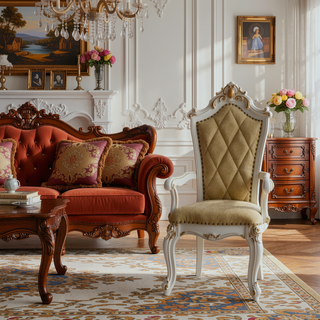Sunvega Butterscotch and Antique Pearl Tufted Arm Chairs Set of 2 with Queen Anne Legs