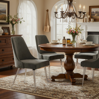 Sunvega Soft Fabric Upholstered Padded Side Chair with Curved Back and Sleek Legs Set of 2