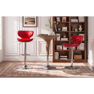 Sunvega Adjustable Swivel Barstool Set with Chrome Base and Faux Leather Seat