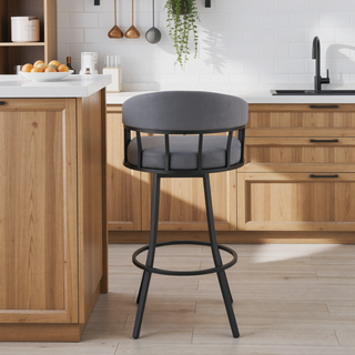 Sunvega 26 Inch Swivel Slate Gray Faux Leather Bar Stool with Metal Footrest