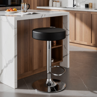 Sunvega Adjustable Hydraulic Bar Stool with Black Leatherette Padded Seat and Chrome Base