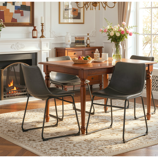 Sunvega Hand Crafted Vintage PU Leather Dining Chairs with Iron Frame, Set of 2