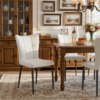Sunvega Set of 2 High-Back Dining Chairs with Wrought Iron Frame and Leather Seat