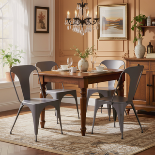Sunvega Industrial Metal Dining Chair Set of 2 with Matte Grey Finish