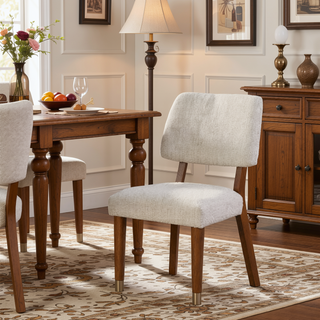 Sunvega Mid-Century Modern Side Chair with Gold-Capped Legs and Soft Round Walnut Finish