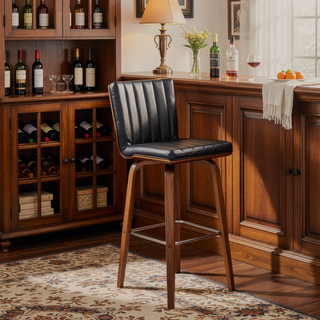 Sunvega 30 Inch Swivel Gray Faux Leather and Walnut Wood Bar Stool