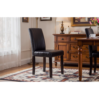 Sunvega Urban Style Leatherette Padded Parson Chair with Solid Wood Legs, Set of 2