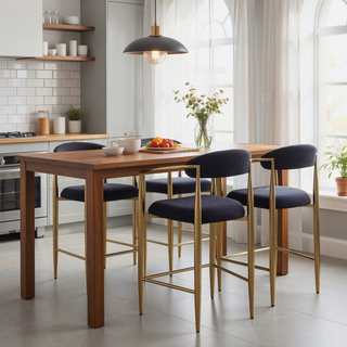 Sunvega Modern Upholstered Bar Stools Set of 2 with Metal Frame and Curved Backrest