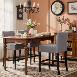 Sunvega Light Grey Counter Stool Set of 2 with Simple Elegant Lines
