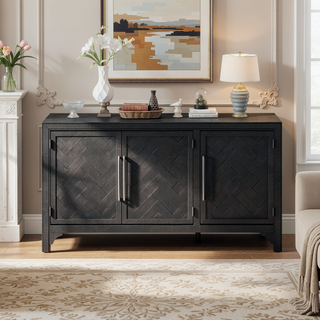 Sunvega MDF and Pine Veneer Sideboard Cabinet with Adjustable Shelves for Living Rooms
