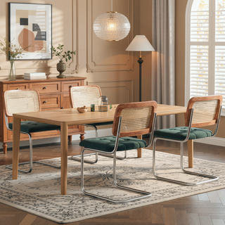 Sunvega Mid-Century Modern Dining Chairs Set of 2 with Mesh Backrest and PU Leather Seat