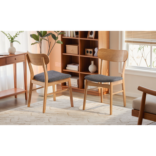 Sunvega Dark Grey Upholstered Dining Chairs with Rubberwood Legs Set of 2