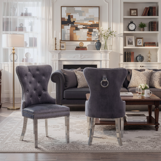 Sunvega Contemporary Tufted Velvet Dining Chairs with Nailhead Trim and Stainless Steel Legs, Set of 2